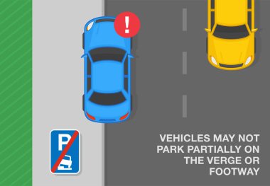 Açık hava park ipuçları ve kurallar. Araçlar kısmen sınıra ya da yaya yoluna park edemeyebilir. Üst Manzara. Düz vektör resimleme şablonu.