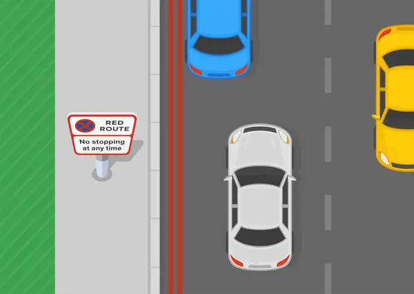 Stock vector Safe driving tips and traffic regulation rules. Top view of a traffic flow on a 