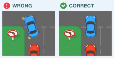 Güvenli sürüş ipuçları ve trafik kuralları. Doğru ve yanlış sürüş. Kavşaktaki 