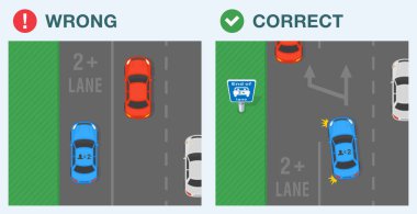 Güvenli sürüş ipuçları ve trafik kuralları. Doğru ve yanlış sürüş. 