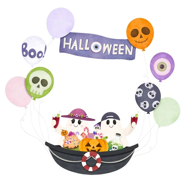 Halloween Cute Cartoon Characters Frame — Stock Photo, Image