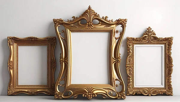 白色背景上的三个金路易古董框 — 图库照片