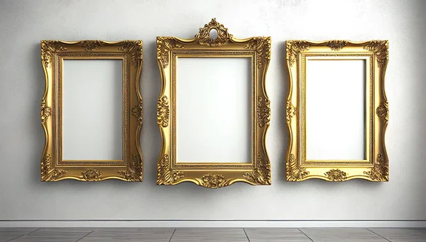 Three Gold Louis Vintage Frame White Background Royalty Free Stock Images