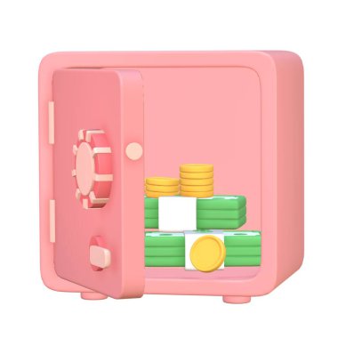 3D şirin pembe kasa kutusu ikonu koruma para tasarrufu konsepti