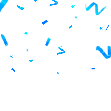 Mavi konfeti. Kutlama karnavalı kurdeleleri. Lüks tebrik kartı.