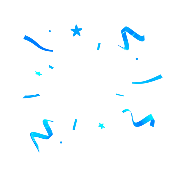 Mavi konfeti. Kutlama karnavalı kurdeleleri. Lüks tebrik kartı.