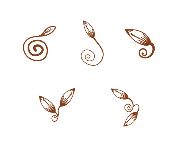装飾的な花のデザイン要素 螺旋状の植物 螺旋状の葉の装飾 コーナー要素のデザイン 境界線の自然装飾 — ストックベクタ