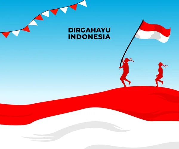 Dirgahayu Endonezya Endonezya Bağımsızlık Günü Kavramını Taşıyan Çocukların Siluetleri Ağustos — Stok Vektör