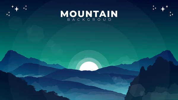 stock vector illustration of a landscape with mountains, night landscape, Futuristic night landscape with mountain, fog, moonlight, shine