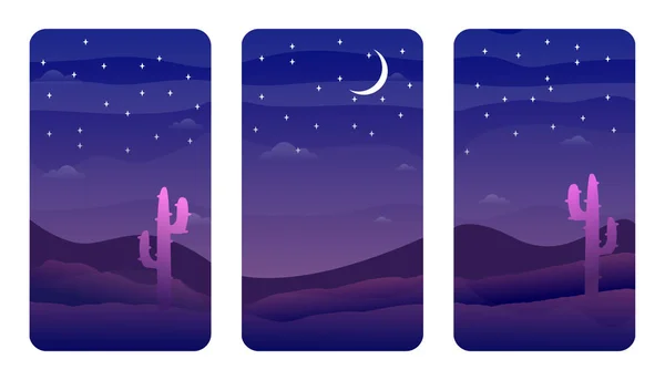 Ночная Пустыня Обои Ночная Пустыня Пустыня Ночью Сцена Иллюстрацией Кактуса — стоковый вектор