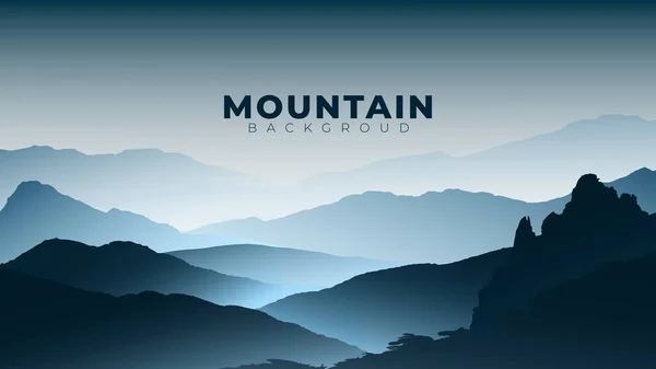 Ilustração Vetorial Bela Paisagem Montanhosa Azul Escuro Com Nevoeiro Floresta — Vetor de Stock