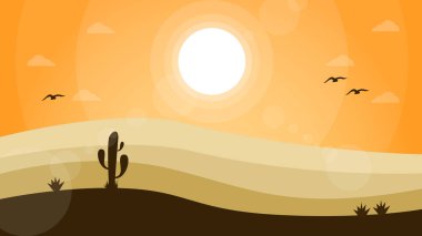 Masaüstü Walpaper için Çöl Konsepti. Çizgi film çöl manzarası. Çöl doğası geçmişi. Kaktüslü çöl. 4K masaüstü duvar kağıdı. Çölde kaktüs.