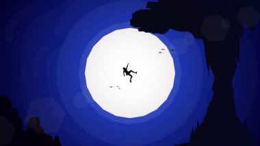 Dağcı uçurumdan düşer. Aşırı kaya tırmanışçısı. Masaüstü için dağcı duvar kağıdı.