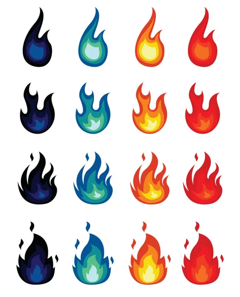 Σετ Από Φωτιά Φωτιά Που Καίει Σετ Από Εικόνες Φλόγας — Διανυσματικό Αρχείο