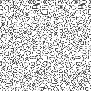 Karalama evcil hayvan yiyecekleri kusursuz desen. Kusursuz evcil hayvan besinlerinin vektör karalaması. Evcil hayvan yiyeceğinin ambalaj düzeni. Yavru kedi maması geçmişi.