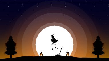 Uçan cadı fantezi geçmişi. yüzen cadı fantezi duvar kağıdı. Dolunay arkaplanlı siluet cadı. Peyzaj fantazisi sihirli duvar kağıdı.