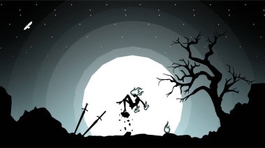 Uçan cadı fantezi geçmişi. yüzen cadı fantezi duvar kağıdı. Dolunay arkaplanlı siluet cadı. Peyzaj fantazisi sihirli duvar kağıdı.