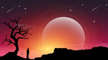 Yalnız duvar kağıdı. Üzüntü duvar kağıdı. Üzüntü geçmişi. Gecenin bir yarısı bir insanın silueti. Yalnız adam duvar kâğıdı 4k. Gün batımında güzel bir gökyüzü. Gün batımı. turuncu gökyüzü.