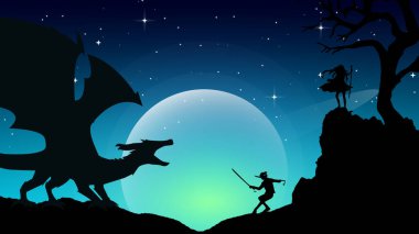 Japon samuray çocuk duvar kağıdı. Dolunay illüstrasyon geçmişi. Samuray ejderhaya karşı. şehir samurayları ejderhalarla savaşıyor. fantezi duvar kağıdı. Samuray animasyon duvar kağıdı.