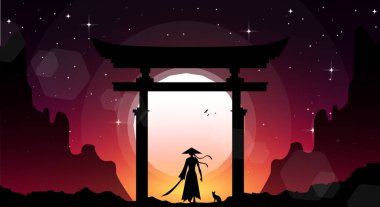 Bayan Samuray Geçmişi. Torii kapı kağıtlı samuray. Japonya temalı arka plan. peyzaj fantezi duvar kağıdı. Japon samuray geçmişi. Japon Torii Kapısı duvar kağıdı.