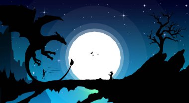 Samuray animasyon duvar kağıdı. Samuray ejderhaya karşı. Cadı ve ejderhalı samuraylar. Japon temalı duvar kağıdı. manzara mavi gökyüzü fantezi duvar kağıdı ile mitolojik hayvan.