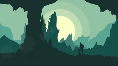 Gezginler sırt çantasıyla tırmanıp baston taşıyorlar. Dağlarda bir insanın silueti. Sırt çantasıyla dağlarda yürüyüş yapan bir adam. Siluet duvar kağıdı taşımak için sırt çantası olan kişi.