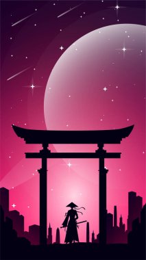 Samuray geçmişi. Japonya temalı arka plan. Samuray duvar kağıdı. Japon samuray geçmişi. Kılıçlı Japon samuray savaşçısı.. 