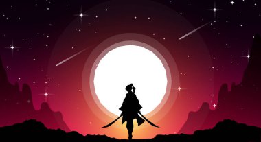 Bayan samuray geçmişi. Japon samuray duvar kağıdı. peyzaj fantezi duvar kağıdı. kentsel samuray kız çizimi.