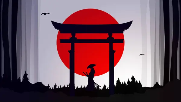 Samurai with red moon wallpaper. red moon. japanese theme wallpaper. samurai wallpaper. landscape japanese theme wallpaper. japanese samurai background.