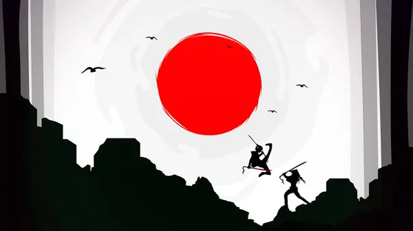 Samurai with red moon wallpaper. samurai duel wallpaper. swordsman duel. two swordsmen fighting. samurai fight. duel. japanese theme background.