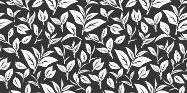 Yeşil, vektör şablonu. Yeşil çay yaprağı pürüzsüz desen. Çay yaprakları desenli. Yeşil çay yapraklı kusursuz desenler. Yaprak desenli arka plan..