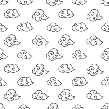 Bulutsuz desen. Çocuklar için çizgi film bulutları deseni. Karikatür kabarık bulutlar arkaplansız desen. bulut vektör resimleme deseni.