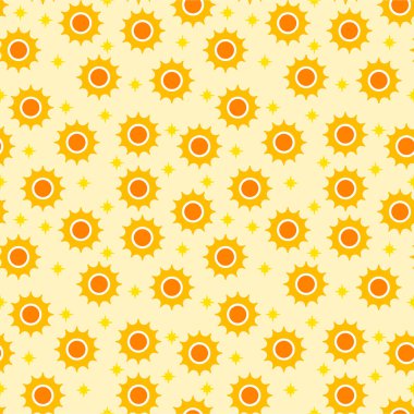 Kusursuz güneş desenli arka plan. Güneş kusursuz desen. Güneş ikonu desensiz arka plan. Kusursuz güneş ışığı deseni. Güneşli kusursuz soyut desen.