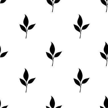 Çay yaprakları desenli. Yeşil, vektör şablonu. Yeşil çay yaprağı pürüzsüz desen. siluet yaprak arkaplanı.