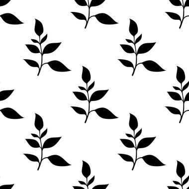 Çay yaprakları desenli. Yeşil, vektör şablonu. Yeşil çay yaprağı pürüzsüz desen. siluet yaprak arkaplanı.