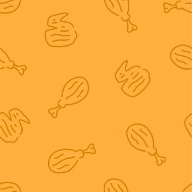 Kızarmış tavuk pürüzsüz arka plan. Kızarmış tavuk desenli karalama. Kızarmış tavuk karalaması. Fast food geçmişi. Tavuk bacağı deseni. Tavuk kanadı deseni. Hamburger deseni.