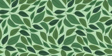 Yeşil, vektör desenli arka plan bırakır. Yeşil çay yaprağı pürüzsüz desen. Çay yaprakları desenli. Yeşil çay yapraklı kusursuz desenler..