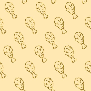 Kızarmış tavuk pürüzsüz arka plan. Kızarmış tavuk desenli karalama. Kızarmış tavuk karalaması. Fast food geçmişi. Tavuk bacağı pürüzsüz desen. Tavuk budu deseni