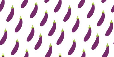 Patlıcan desenli arka plan. Patlıcan arka planında düz çizim. Kusursuz patlıcan deseni. Patlıcan düz çizim arka planı. Patlıcan Düzlüğü.