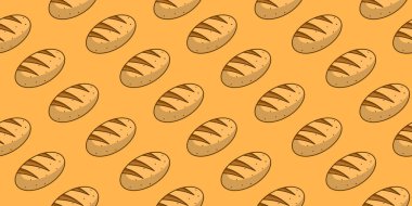 Ekmek desenli arka plan. Fırın tema modeli arka planı. Ekmeğin kusursuz deseni. Ekmekli kusursuz desen. ekmek deseni çizimi.