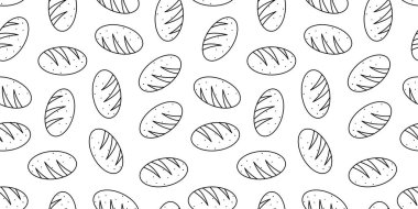 Ekmek desenli arka plan. Fırın tema modeli arka planı. Ekmeğin kusursuz deseni. Ekmekli kusursuz desen. ekmek deseni çizimi.