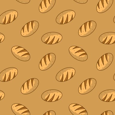 Ekmek desenli arka plan. Fırın tema modeli arka planı. Ekmeğin kusursuz deseni. Ekmekli kusursuz desen. ekmek deseni çizimi.