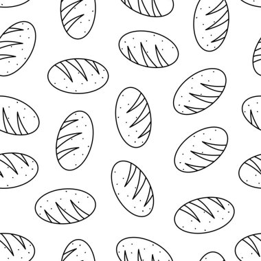 Ekmek desenli arka plan. Fırın tema modeli arka planı. Ekmeğin kusursuz deseni. Ekmekli kusursuz desen. ekmek deseni çizimi.