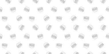 Çizburger desenli arka plan. Fast food hamburgerinin kusursuz arkaplanını karala. Kusursuz hamburger deseni. Çizburgerin kusursuz deseni. Hamburger deseni.
