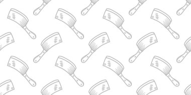 Mutfak gereçleri kusursuz desen arkaplanı. Mutfak kusursuz desenli arka plan. Mutfak seti arkaplanının el çizimleri. Yemek pişirme aletlerinin karalama çizimleri.