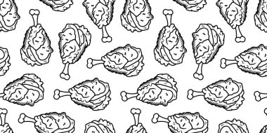 Kızarmış tavuk pürüzsüz arka plan. Kızarmış tavuk desenli karalama. Kızarmış tavuk karalaması. Fast food geçmişi. Tavuk bacağı deseni. Tavuk kanadı deseni. Hamburger deseni.