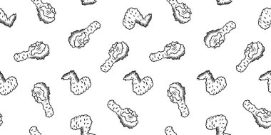 Kızarmış tavuk pürüzsüz arka plan. Kızarmış tavuk desenli karalama. Kızarmış tavuk karalaması. Fast food geçmişi. Tavuk bacağı deseni. Tavuk kanadı deseni. Hamburger deseni.