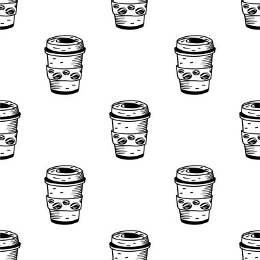 Kahve kağıdı desenli arka plan. Eski model kahve fincanı kalıbı. Kafenin arka planı. Arka plandaki kahve fincanlarını çıkar. kağıt kahve fincanları.