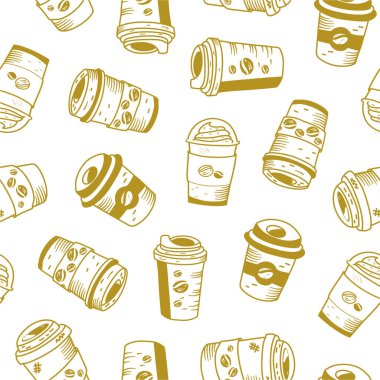 Kahve kağıdı desenli arka plan. Eski model kahve fincanı kalıbı. Kafenin arka planı. Arka plandaki kahve fincanlarını çıkar. kağıt kahve fincanları.