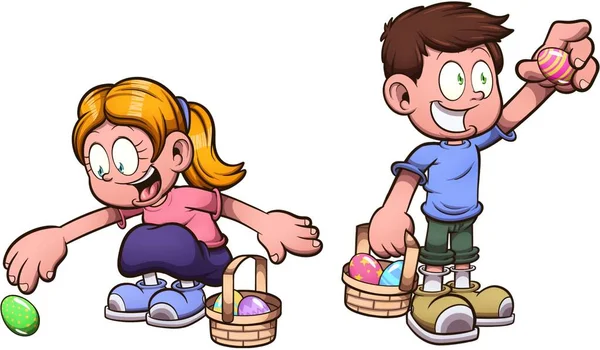 Bambini Cerca Uova Pasqua Illustrazione Con Semplici Gradienti Tutto Unico — Foto Stock